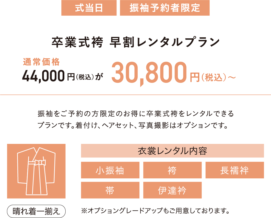 卒業式袴　早割りレンタルプラン